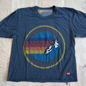 Aviator Nation Charcoal Tee with Vibrant surfer Graphic size extra small